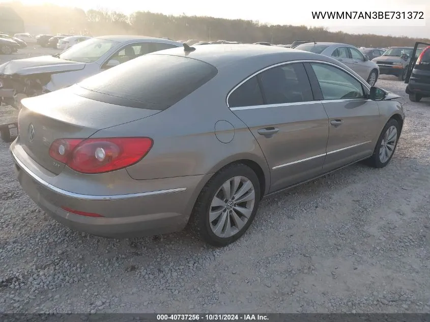 2011 Volkswagen Cc Sport VIN: WVWMN7AN3BE731372 Lot: 40737256