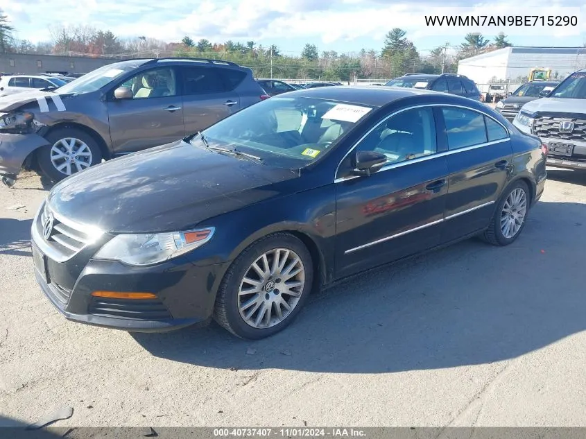 2011 Volkswagen Cc Sport VIN: WVWMN7AN9BE715290 Lot: 40737407