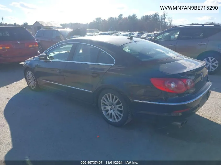 2011 Volkswagen Cc Sport VIN: WVWMN7AN9BE715290 Lot: 40737407