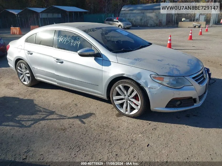 2011 Volkswagen Cc Vr6 Executive VIN: WVWGU7AN8BE729147 Lot: 40775929