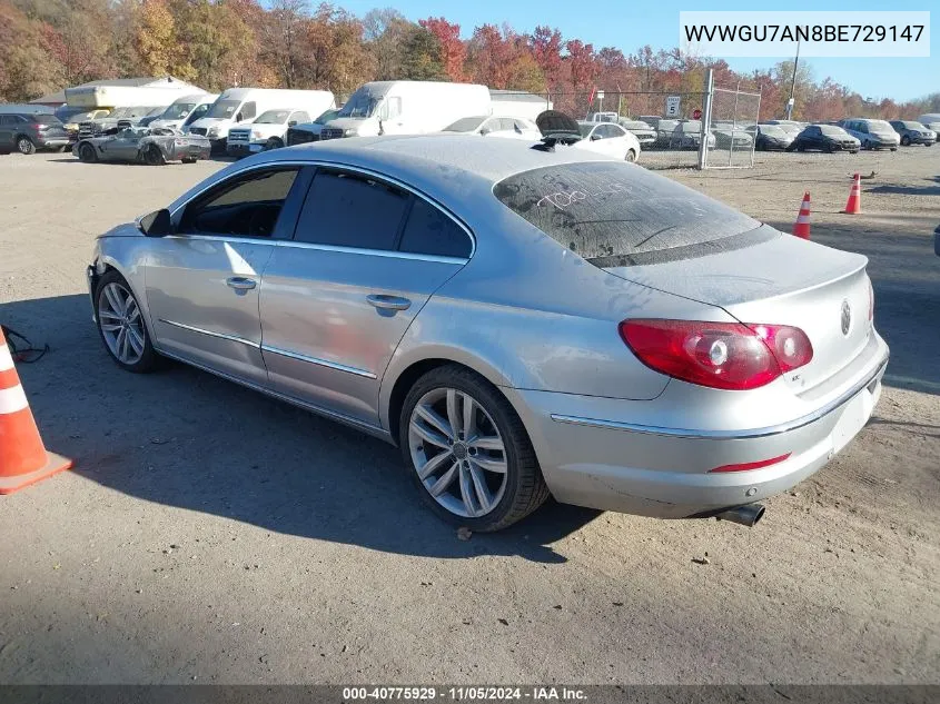 2011 Volkswagen Cc Vr6 Executive VIN: WVWGU7AN8BE729147 Lot: 40775929