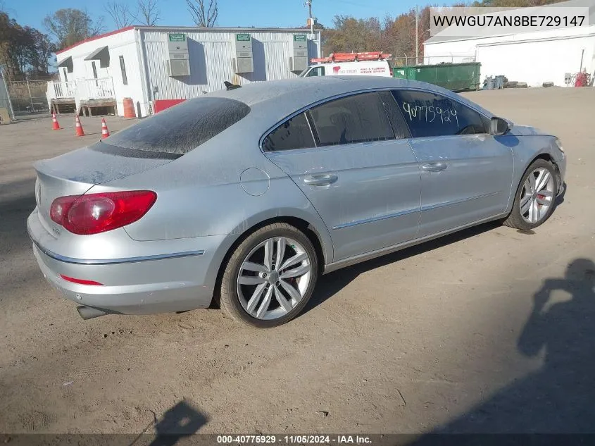 2011 Volkswagen Cc Vr6 Executive VIN: WVWGU7AN8BE729147 Lot: 40775929