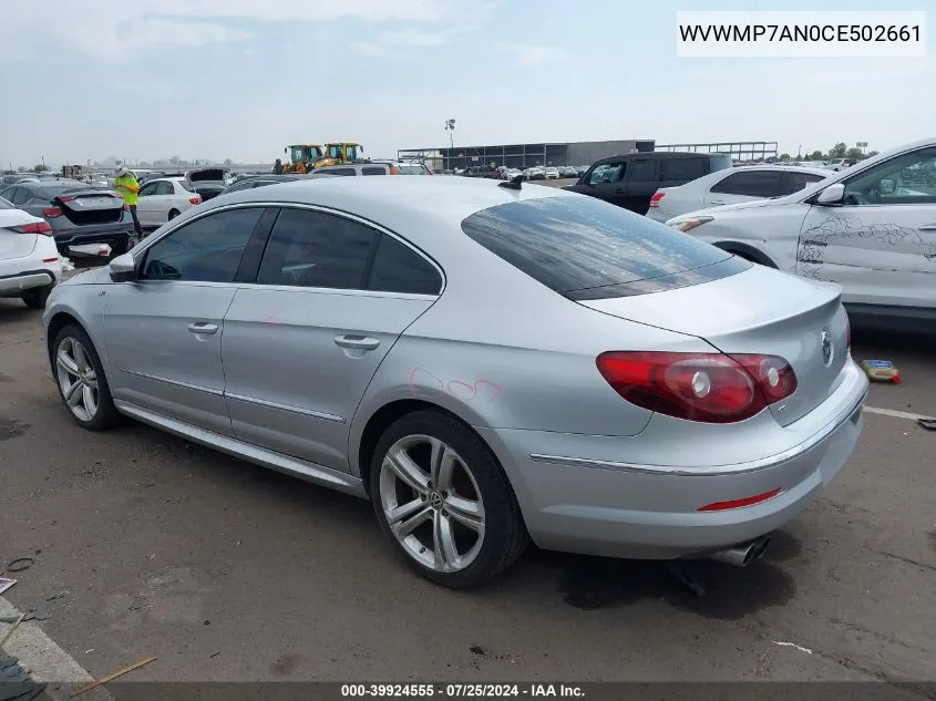 2012 Volkswagen Cc R-Line VIN: WVWMP7AN0CE502661 Lot: 39924555