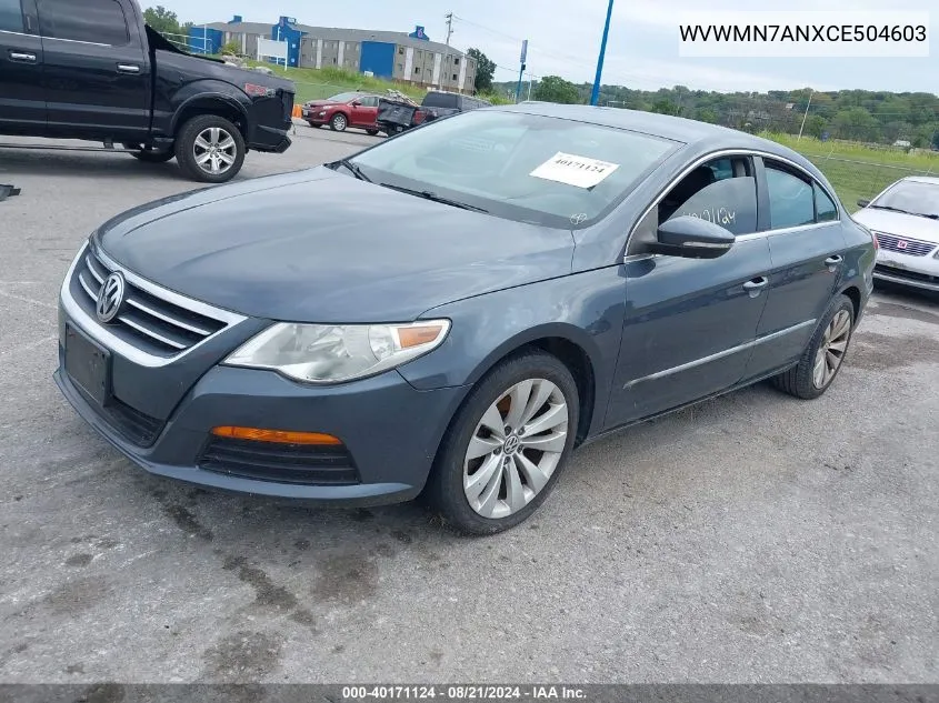 2012 Volkswagen Cc Sport VIN: WVWMN7ANXCE504603 Lot: 40171124