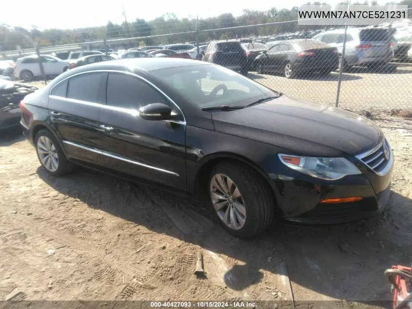 2012 Volkswagen Cc Sport VIN: WVWMN7AN7CE521231 Lot: 40427093