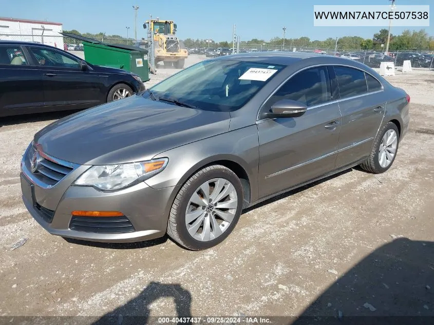 2012 Volkswagen Cc Sport VIN: WVWMN7AN7CE507538 Lot: 40437437