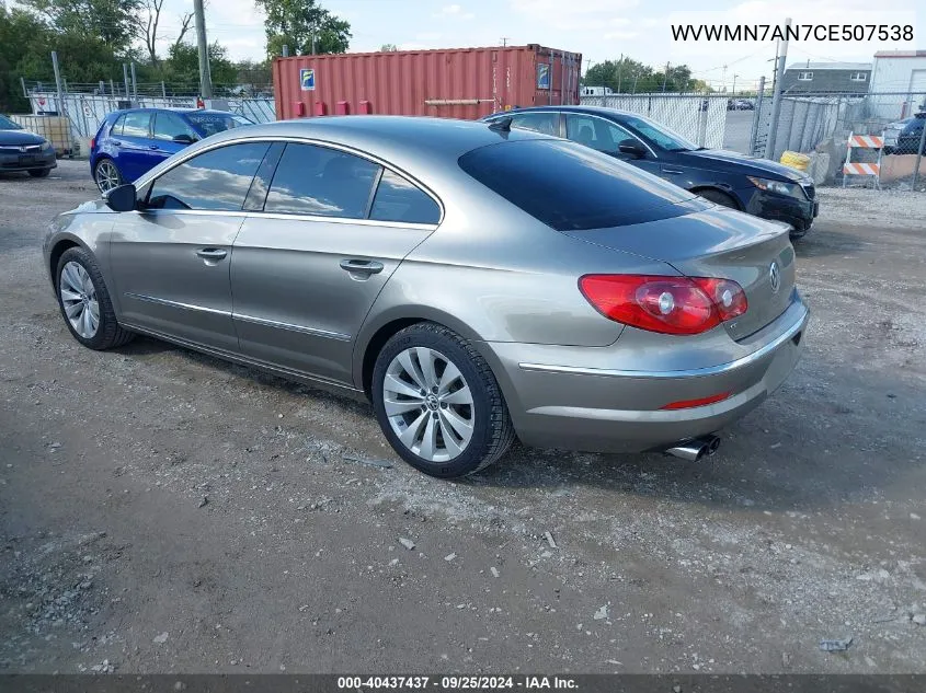 2012 Volkswagen Cc Sport VIN: WVWMN7AN7CE507538 Lot: 40437437