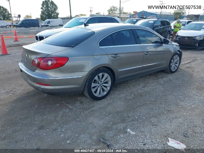 2012 Volkswagen Cc Sport VIN: WVWMN7AN7CE507538 Lot: 40437437