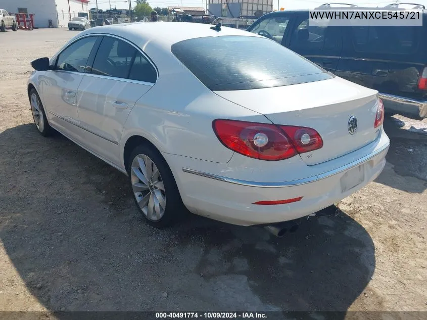 2012 Volkswagen Cc Lux Limited VIN: WVWHN7ANXCE545721 Lot: 40491774