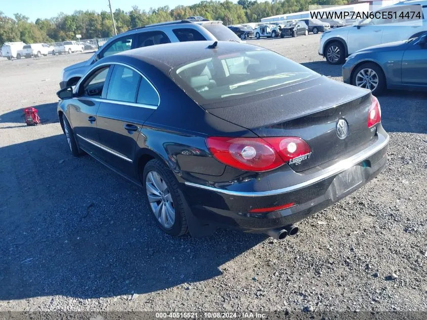 2012 Volkswagen Cc Sport VIN: WVWMP7AN6CE514474 Lot: 40515521