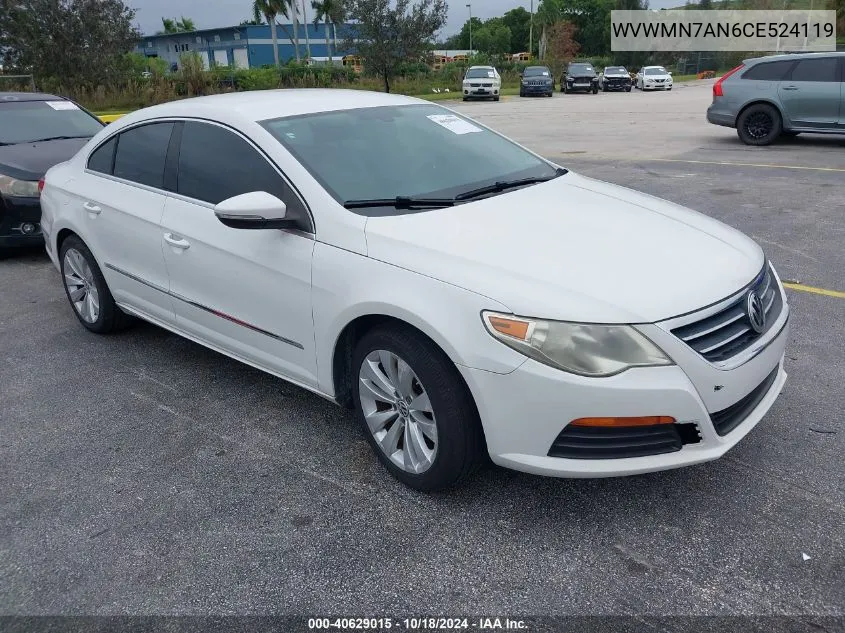 2012 Volkswagen Cc Sport VIN: WVWMN7AN6CE524119 Lot: 40629015