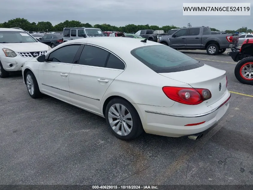 2012 Volkswagen Cc Sport VIN: WVWMN7AN6CE524119 Lot: 40629015