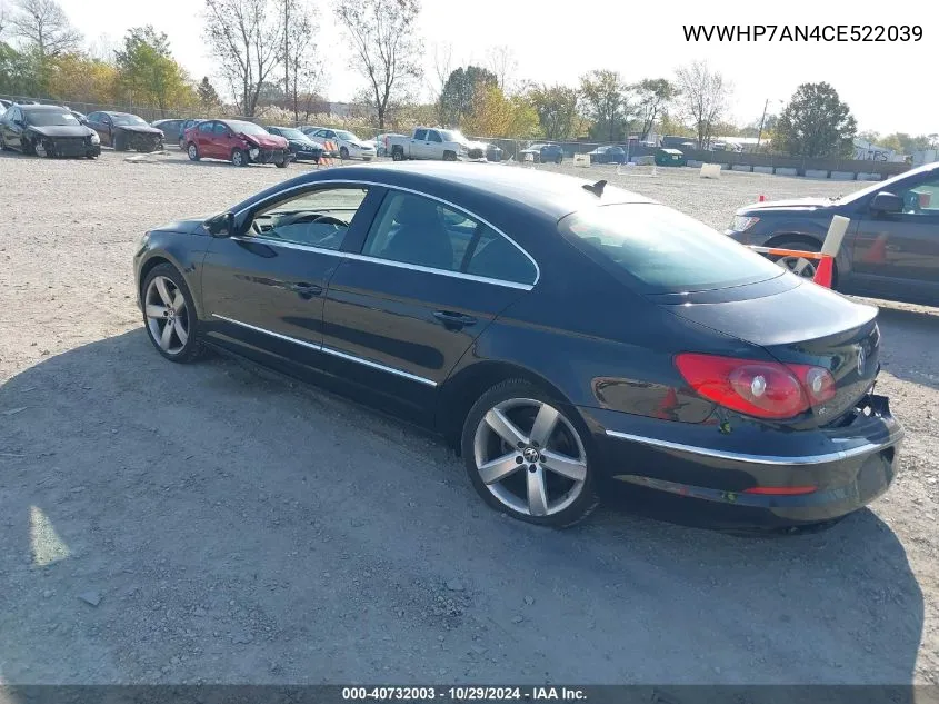 2012 Volkswagen Cc Lux VIN: WVWHP7AN4CE522039 Lot: 40732003