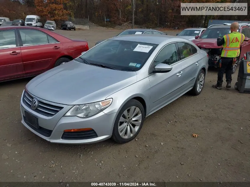 2012 Volkswagen Cc Sport VIN: WVWMP7AN0CE543467 Lot: 40743039