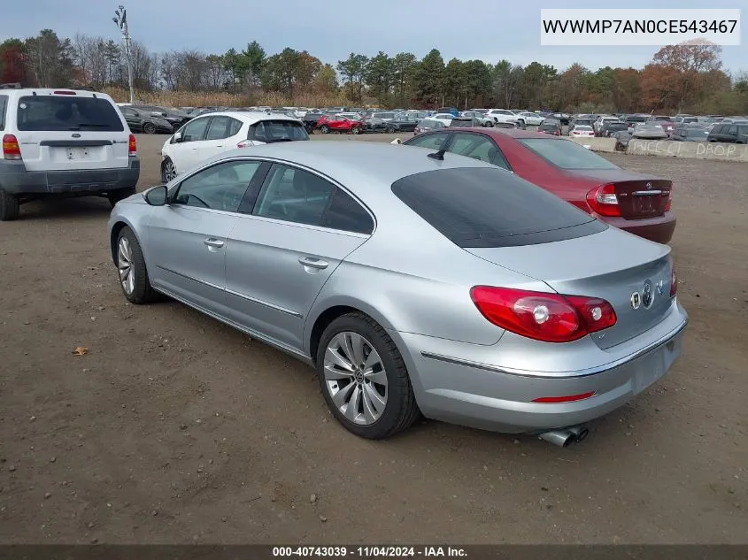 2012 Volkswagen Cc Sport VIN: WVWMP7AN0CE543467 Lot: 40743039