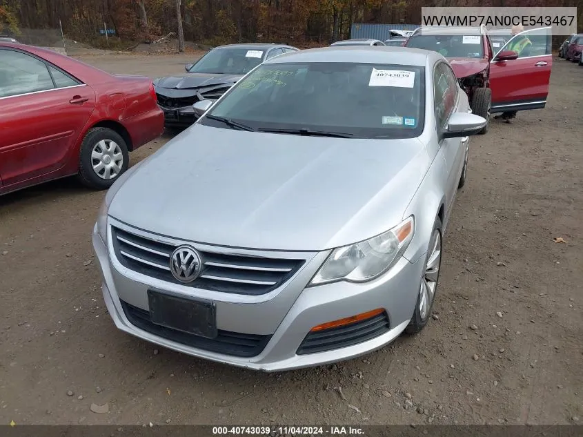 2012 Volkswagen Cc Sport VIN: WVWMP7AN0CE543467 Lot: 40743039