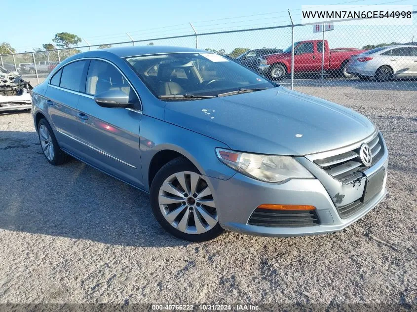 2012 Volkswagen Cc Sport VIN: WVWMN7AN6CE544998 Lot: 40766222