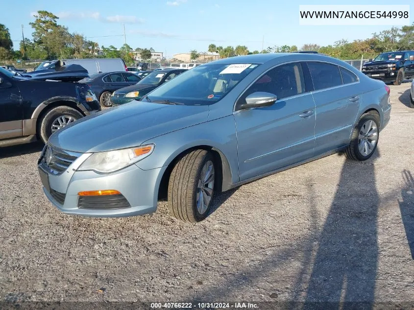 2012 Volkswagen Cc Sport VIN: WVWMN7AN6CE544998 Lot: 40766222