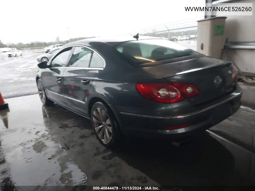 2012 Volkswagen Cc Sport VIN: WVWMN7AN6CE526260 Lot: 40844479