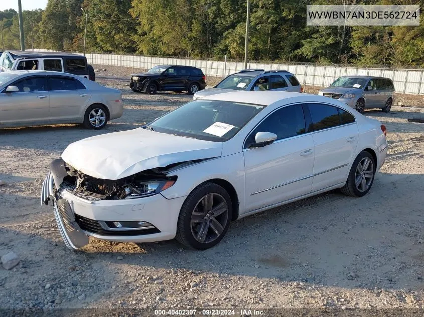 2013 Volkswagen Cc 2.0T Sport VIN: WVWBN7AN3DE562724 Lot: 40402307