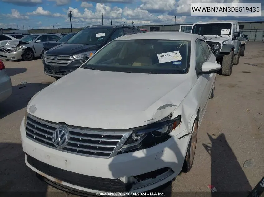 2013 Volkswagen Cc 2.0T Sport VIN: WVWBN7AN3DE519436 Lot: 40498778