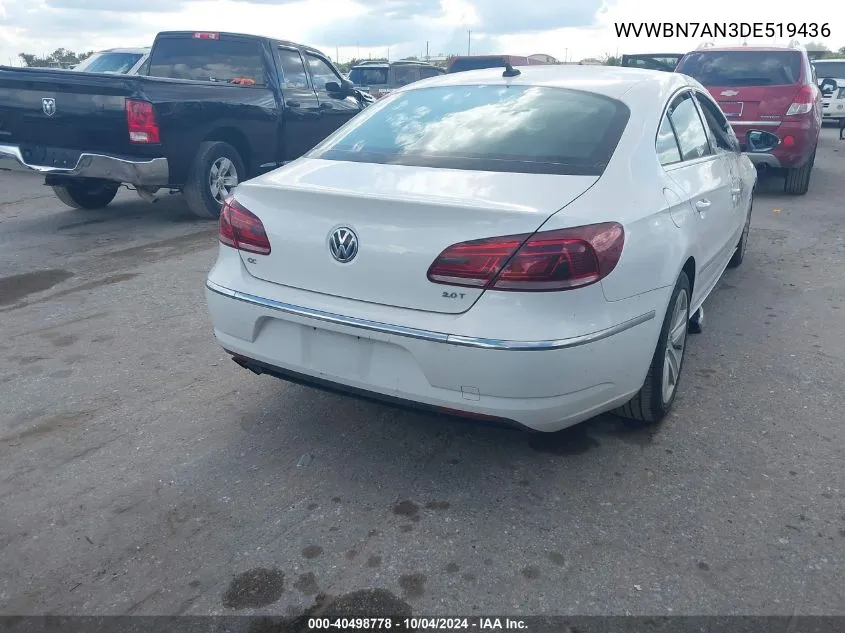 2013 Volkswagen Cc 2.0T Sport VIN: WVWBN7AN3DE519436 Lot: 40498778