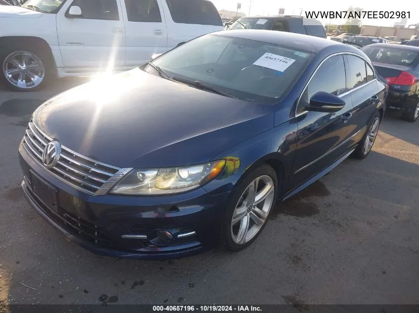 2014 Volkswagen Cc 2.0T R-Line VIN: WVWBN7AN7EE502981 Lot: 40657196