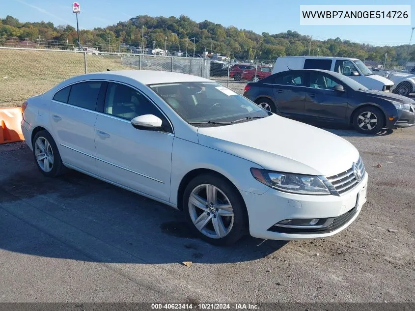 2016 Volkswagen Cc 2.0T Sport VIN: WVWBP7AN0GE514726 Lot: 40623414