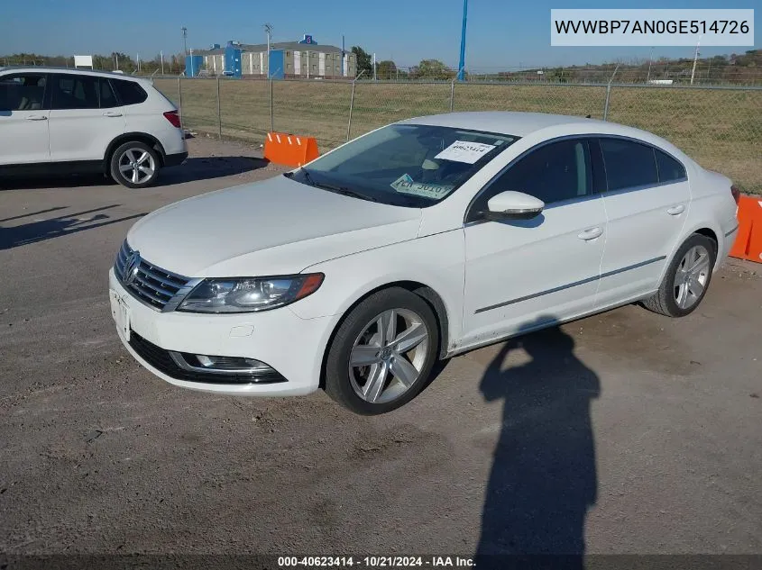 2016 Volkswagen Cc 2.0T Sport VIN: WVWBP7AN0GE514726 Lot: 40623414