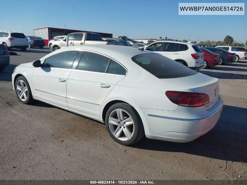 WVWBP7AN0GE514726 2016 Volkswagen Cc 2.0T Sport