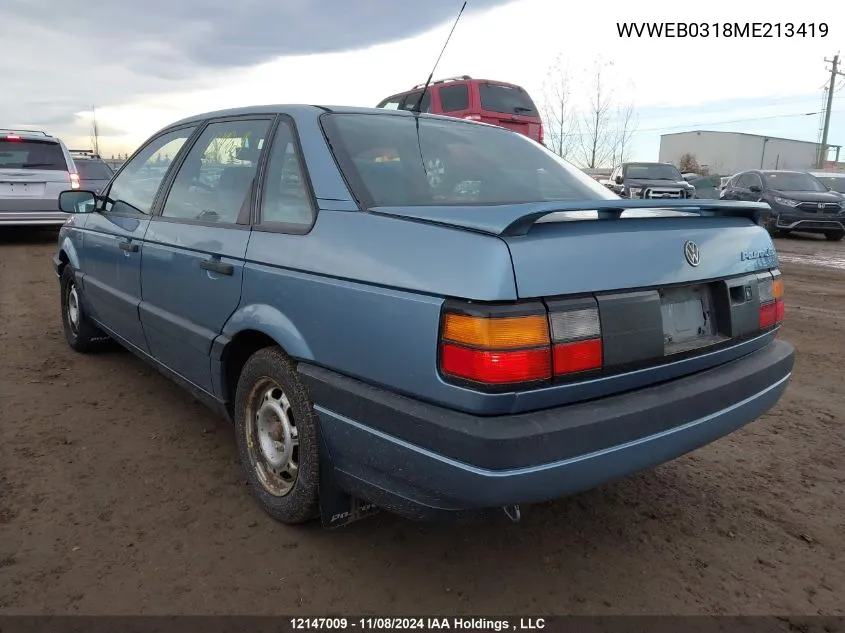 1991 Volkswagen Passat VIN: WVWEB0318ME213419 Lot: 12147009