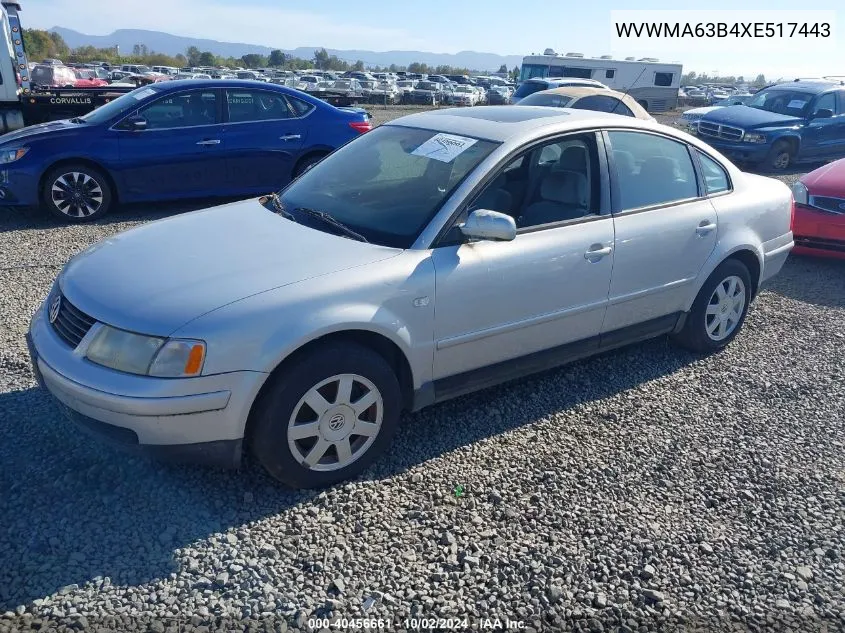 1999 Volkswagen Passat Gls VIN: WVWMA63B4XE517443 Lot: 40456661