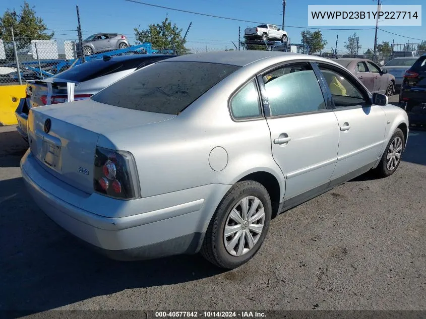 2000 Volkswagen Passat Glx VIN: WVWPD23B1YP227714 Lot: 40577842