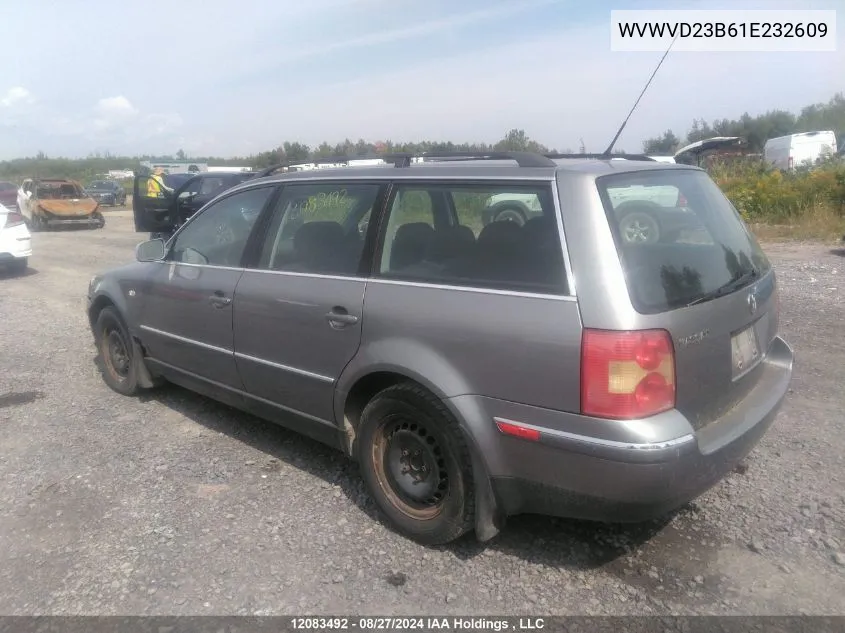 2001 Volkswagen Passat VIN: WVWVD23B61E232609 Lot: 12083492