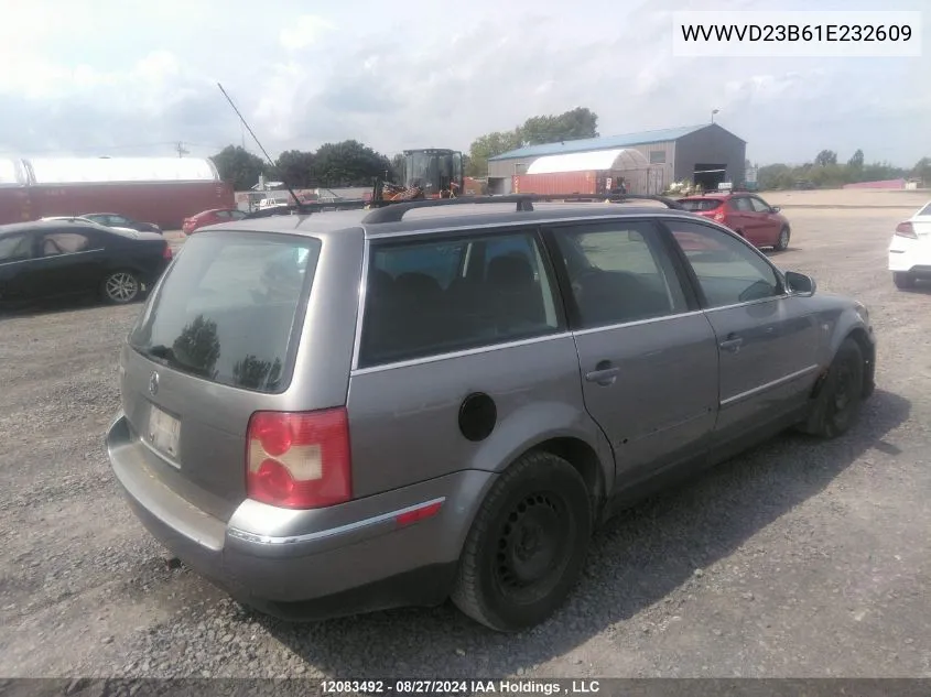 2001 Volkswagen Passat VIN: WVWVD23B61E232609 Lot: 12083492