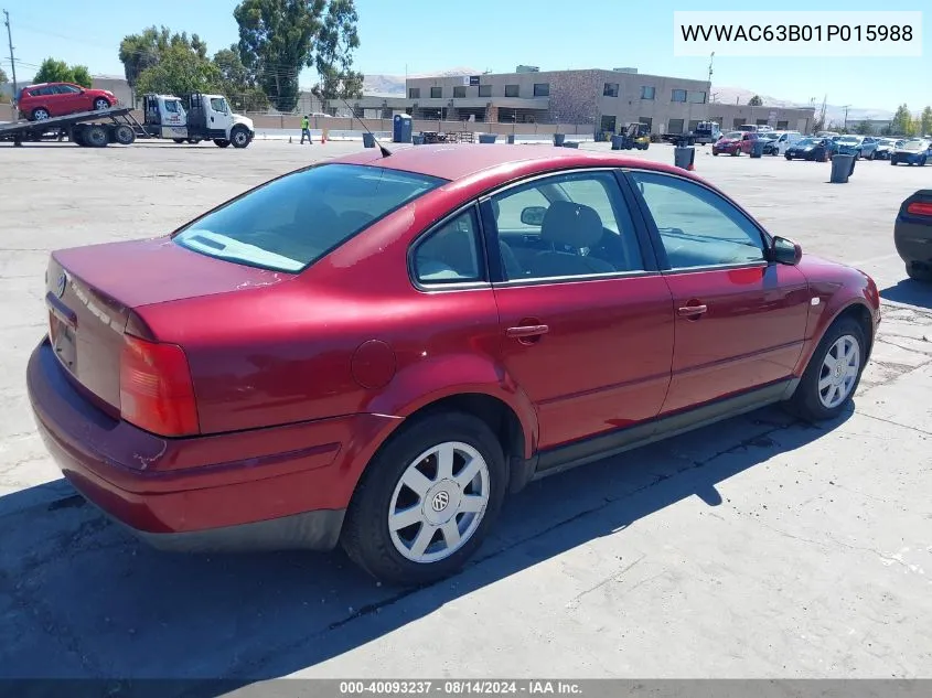 2001 Volkswagen Passat Gls VIN: WVWAC63B01P015988 Lot: 40093237