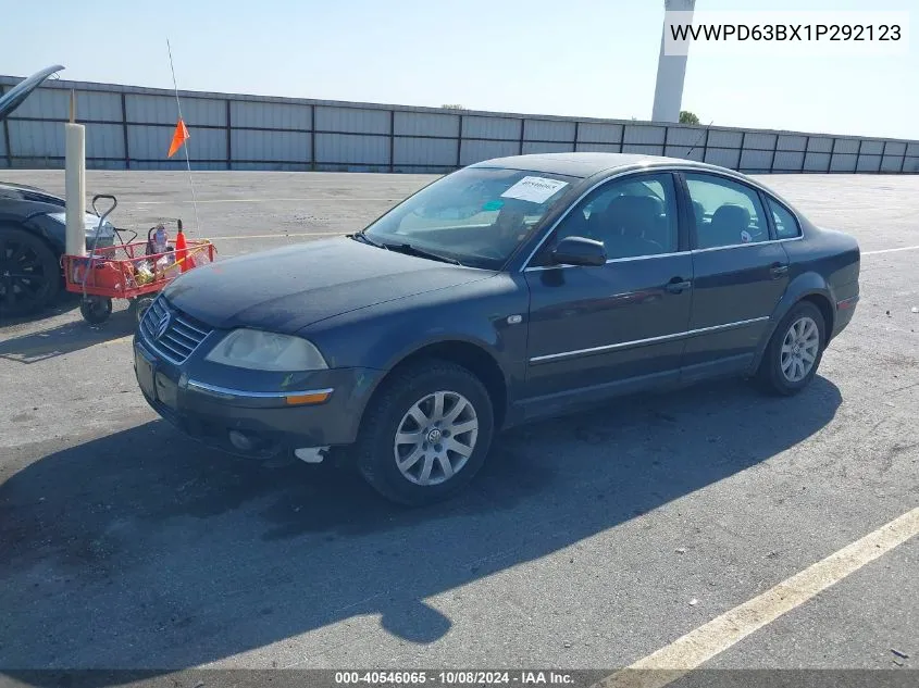 2001 Volkswagen Passat Gls VIN: WVWPD63BX1P292123 Lot: 40546065