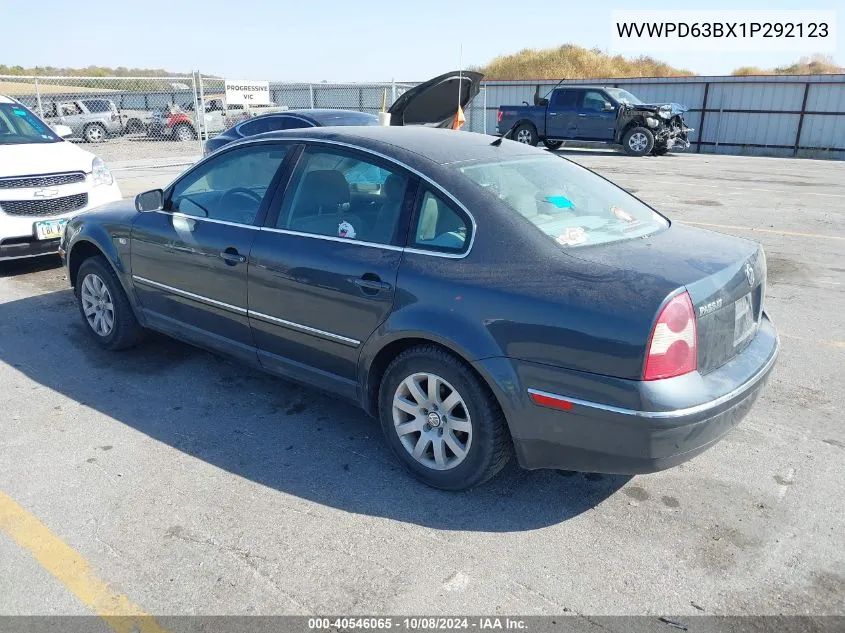 2001 Volkswagen Passat Gls VIN: WVWPD63BX1P292123 Lot: 40546065