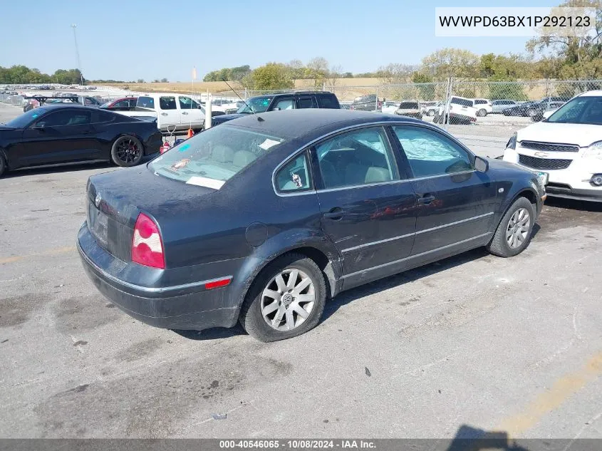 2001 Volkswagen Passat Gls VIN: WVWPD63BX1P292123 Lot: 40546065