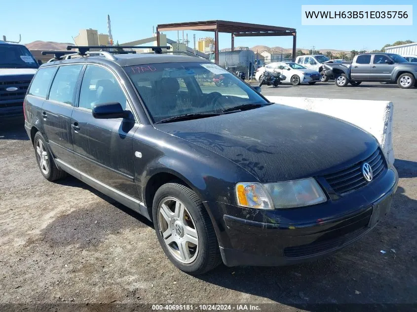 2001 Volkswagen Passat Glx VIN: WVWLH63B51E035756 Lot: 40695181