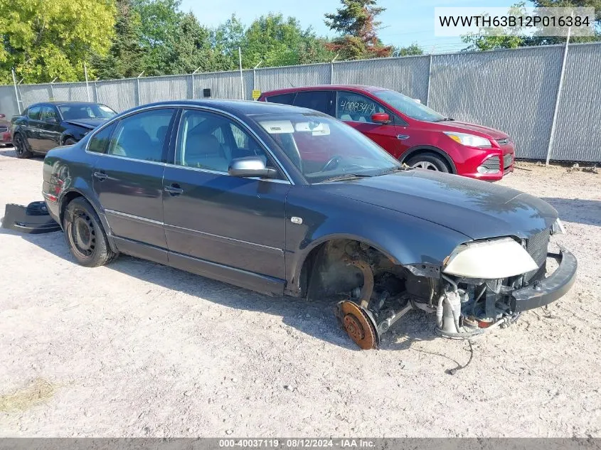 2002 Volkswagen Passat Glx VIN: WVWTH63B12P016384 Lot: 40037119