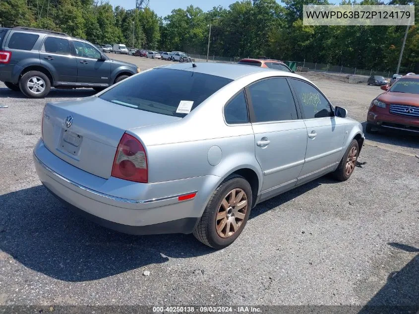 2002 Volkswagen Passat Gls VIN: WVWPD63B72P124179 Lot: 40250138