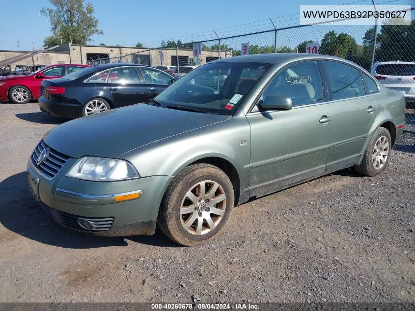 2002 Volkswagen Passat Gls VIN: WVWPD63B92P350627 Lot: 40260678