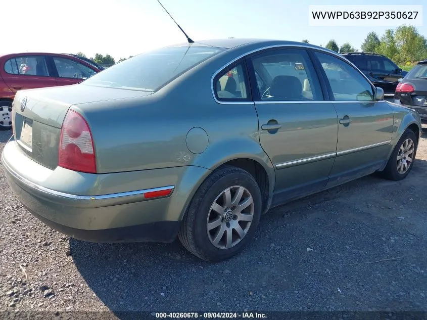 2002 Volkswagen Passat Gls VIN: WVWPD63B92P350627 Lot: 40260678