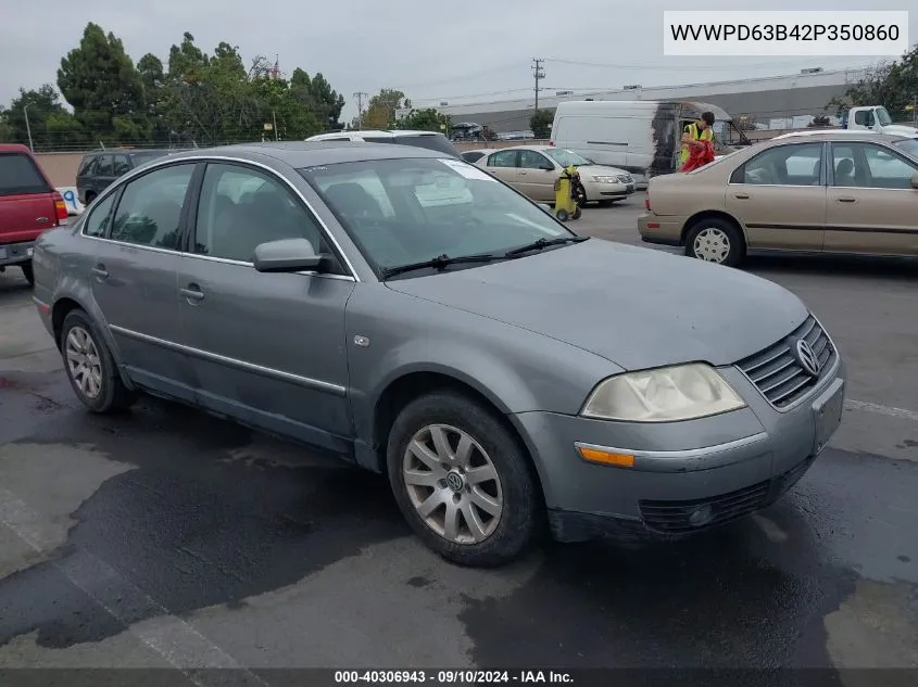 2002 Volkswagen Passat Gls VIN: WVWPD63B42P350860 Lot: 40306943