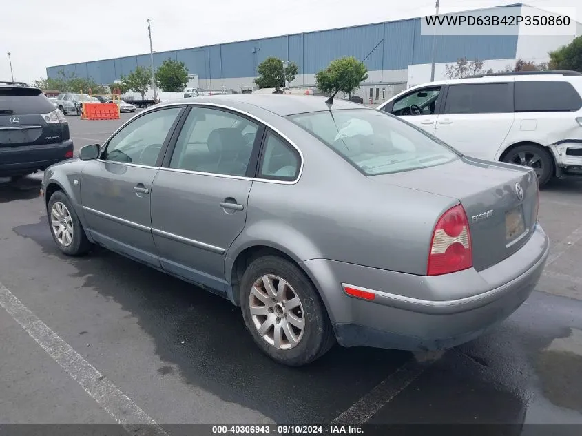 2002 Volkswagen Passat Gls VIN: WVWPD63B42P350860 Lot: 40306943