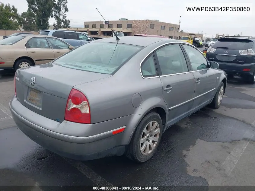 2002 Volkswagen Passat Gls VIN: WVWPD63B42P350860 Lot: 40306943