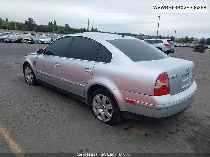 2002 Volkswagen Passat Glx VIN: WVWRH63BX2P306388 Lot: 40553837