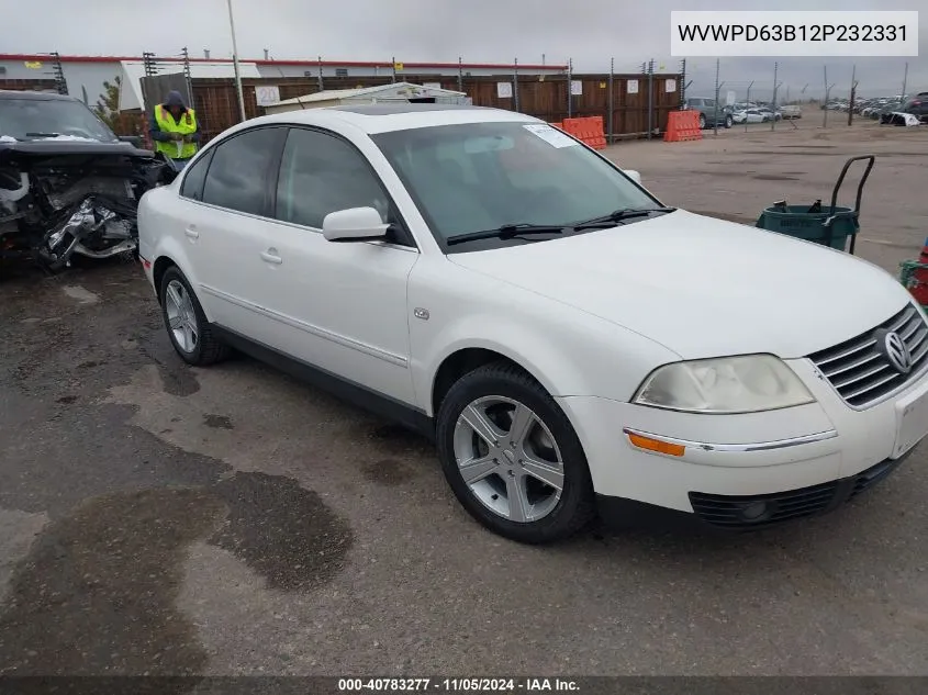 2002 Volkswagen Passat Gls VIN: WVWPD63B12P232331 Lot: 40783277