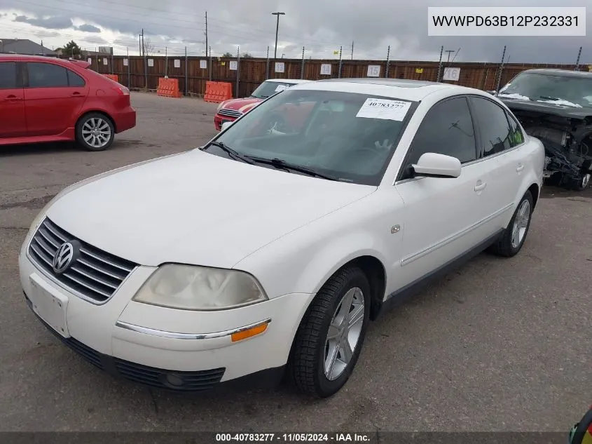 2002 Volkswagen Passat Gls VIN: WVWPD63B12P232331 Lot: 40783277